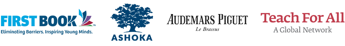 First Book logo, Audemars Piguet logo and Ashoka logo.